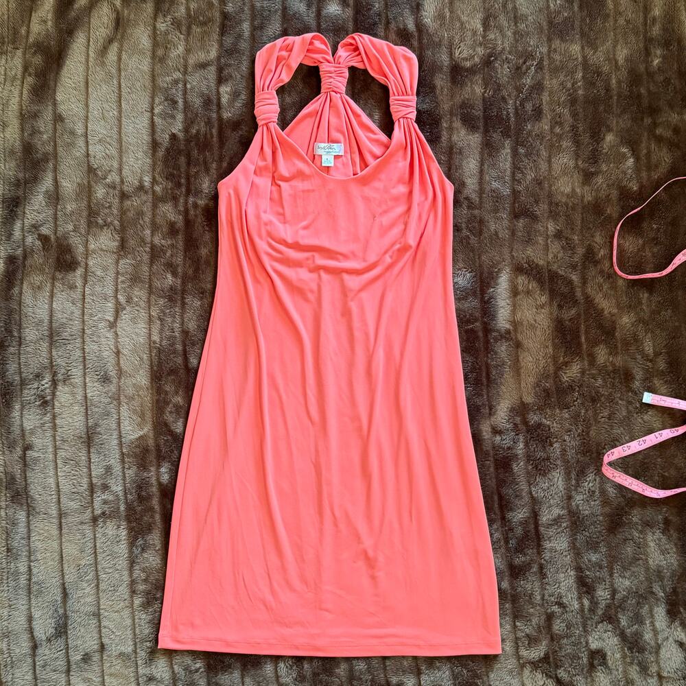 Ivy & Blu‎ Maggy Boutique 6 Tangerine Stretch Knit Halter Dress Bunched Straps - Picture 6 of 11